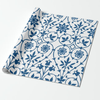 Vintage Blue Floral Ornate Pattern Wrapping Paper