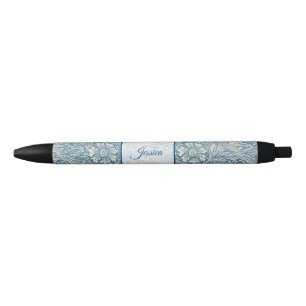 Vintage Blue Floral Patern Elegant Script Name Blue Ink Pen