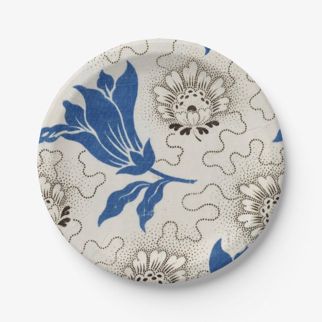 Vintage Blue Floral Pattern  | Paper Plates (Front)