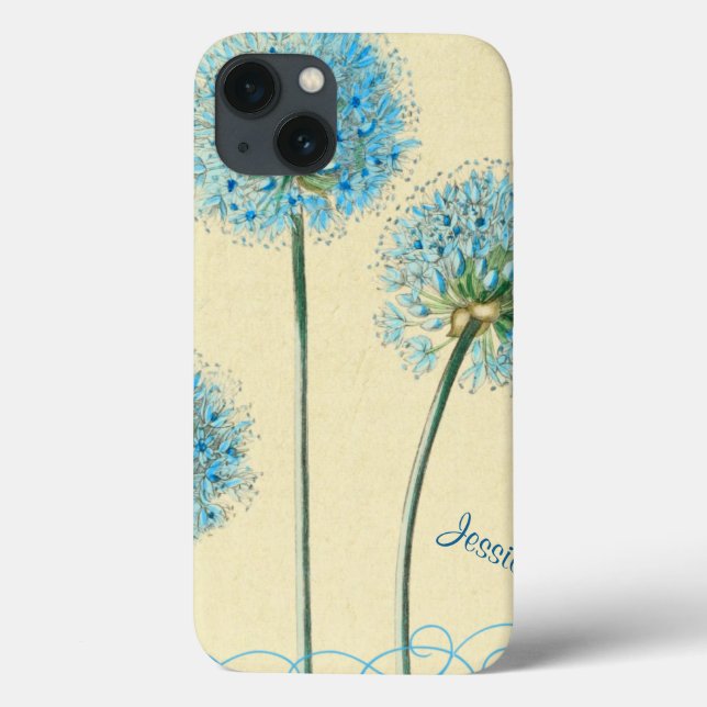 Vintage Blue Floral Personalized iPad Case (Back)