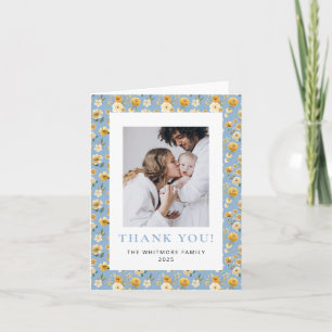 Vintage Blue Floral Photo Thank You Card