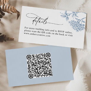 Vintage Blue Floral QR Code Wedding Details Card