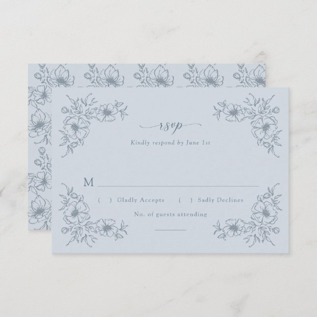 Vintage Blue Floral RSVP Card (Front/Back)