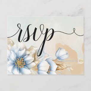 Vintage Blue floral RSVP Invitation Postcard
