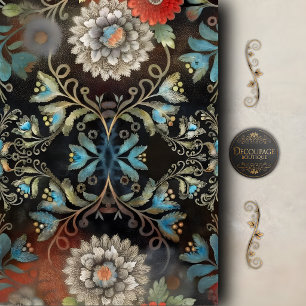 Vintage Blue Floral Scroll Decoupage Tissue Paper