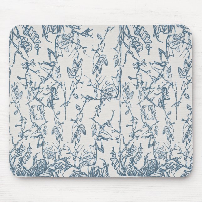 Vintage Blue Floral Sketch Pattern Mousepad (Front)