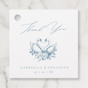 Vintage Blue Floral Swans Script Wedding Thank You Favour Tags
