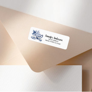 Vintage Blue Floral Tea Set Address Label