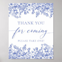 Vintage Blue Floral Thank You For Coming Sign