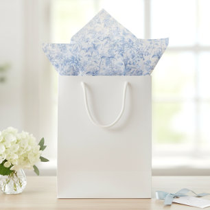 Vintage Blue Floral Toile Elegant Tissue Paper