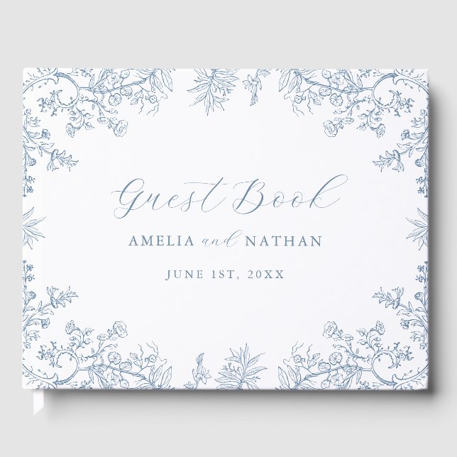 Vintage Blue Floral Wedding  Guest Book (Front)