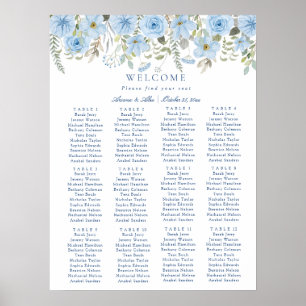 Vintage Blue Floral  Wedding Seating Chart