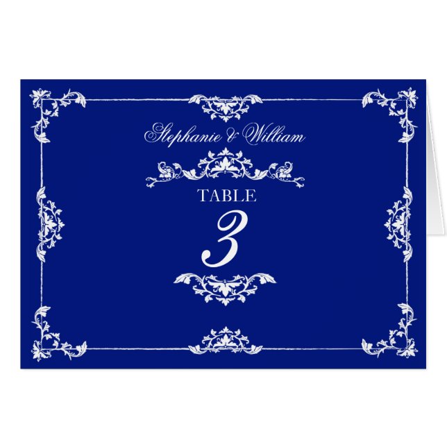 Vintage Blue Floral Wedding Table Number (Front Horizontal)