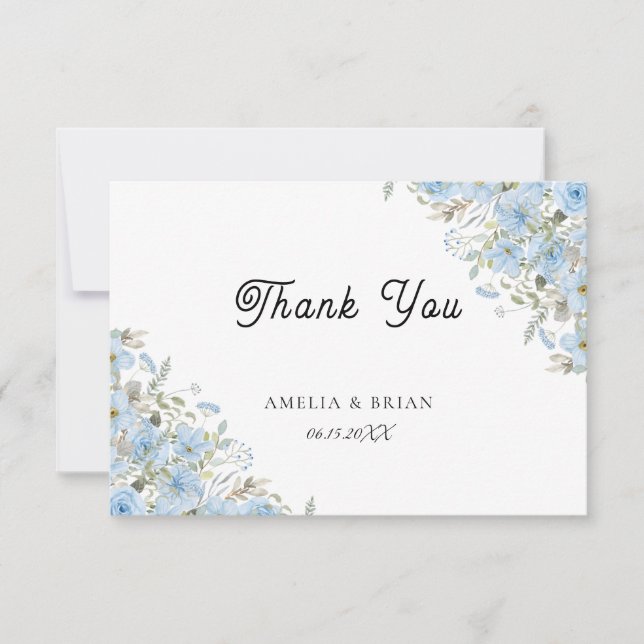 Vintage Blue Floral Wedding Thank You Card (Front)