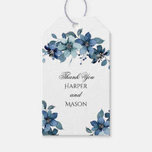 Vintage Blue Floral Wedding Thank You Favour Tags