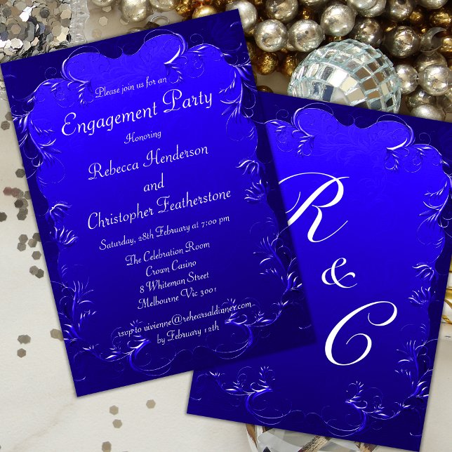 Vintage Blue Flourishes Elegant Engagement Invitation (Creator Uploaded)
