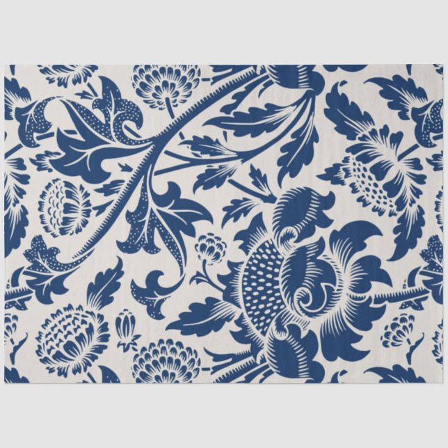 Vintage Blue Flower Pattern Tissue Paper (Front)