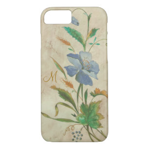 vintage blue-flower with custom initial iPhone 8/7 case