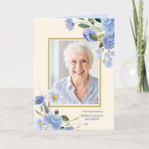 Vintage Blue Flowers Photo Memorial Folded Program