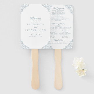 Vintage Blue Frame Elegant Script Wedding Program  Hand Fan