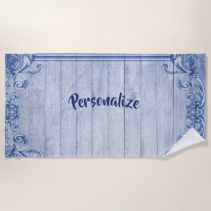 Vintage Blue Frame Personalize Summer Beach Towel