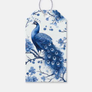 Vintage Blue French Chinoiserie Peacock Watercolor Gift Tags