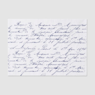 Vintage Blue French Script Handwriting Cursive Tissue Paper