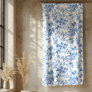 Vintage Blue French Toile Roses Floral Blanket