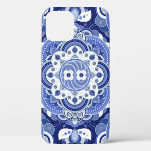 Vintage blue geometric, Indian ornament. iPhone 12 Case
