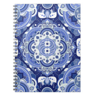 Vintage blue geometric, Indian ornament. Notebook