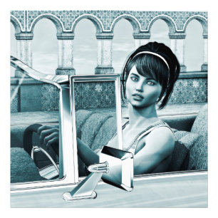 Vintage Blue Glamour Woman Portrait Art Photo Print