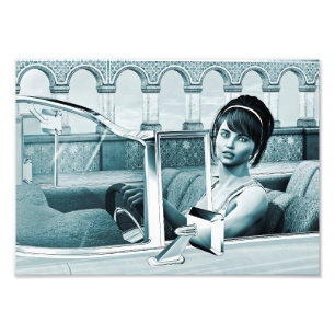 Vintage Blue Glamour Woman Portrait Art Photo Print