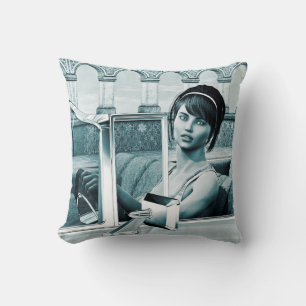 Vintage Blue Glamour Woman Portrait Art Throw Pillow