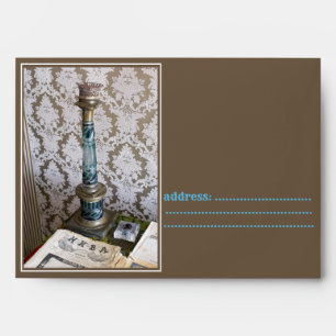 Vintage blue glass candleholder envelope