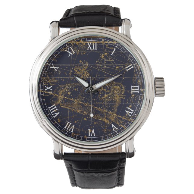 Vintage Blue Gold Aries Zodiac Constellation Watch (Front)