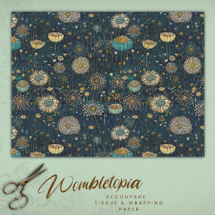 Vintage Blue & Gold Blossoms Decoupage Tissue Paper