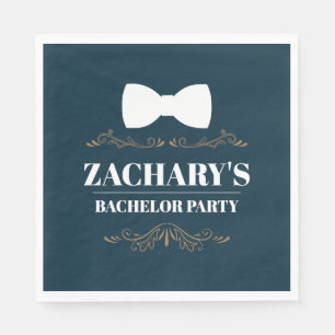 Vintage Blue Gold Bow Tie Bachelor Party Napkin