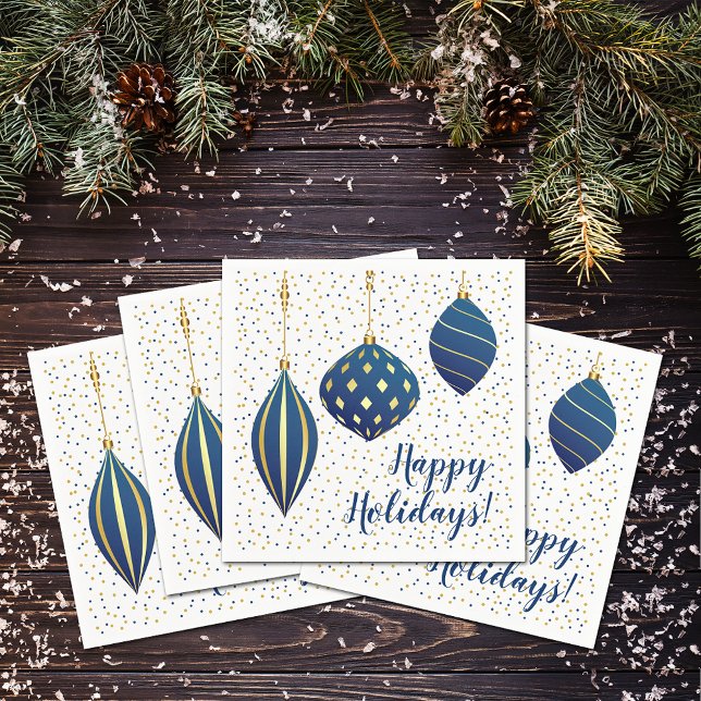 Vintage Blue Gold Christmas Ornaments Holiday Napkin (Vintage Blue Gold Christmas Ornaments Happy Holiday Napkins)