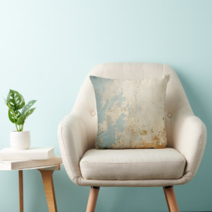 Vintage Blue Gold Grunge Pattern Throw Pillow