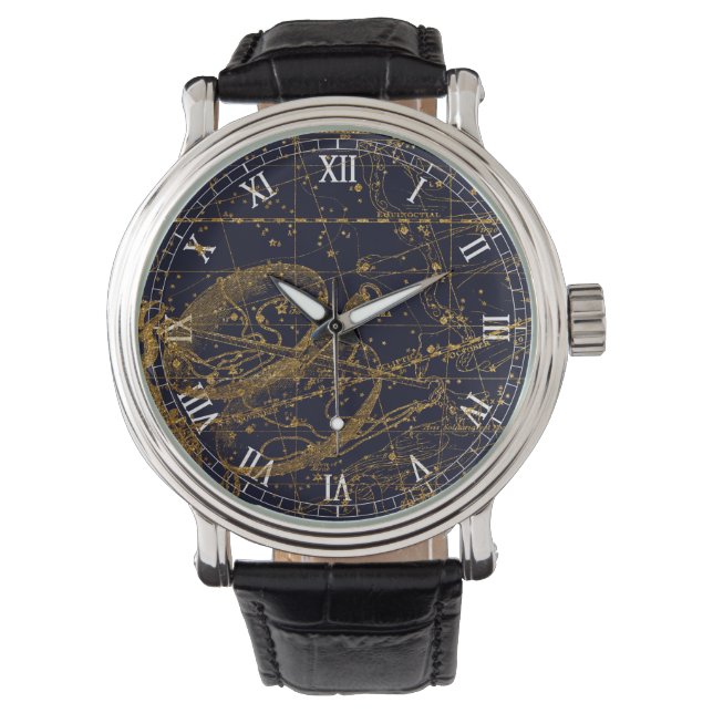 Vintage Blue Gold Libra Zodiac Constellation Watch (Front)