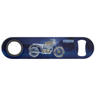 Vintage Blue Golden Sparkling Chrome Chopper Speed Bottle Opener