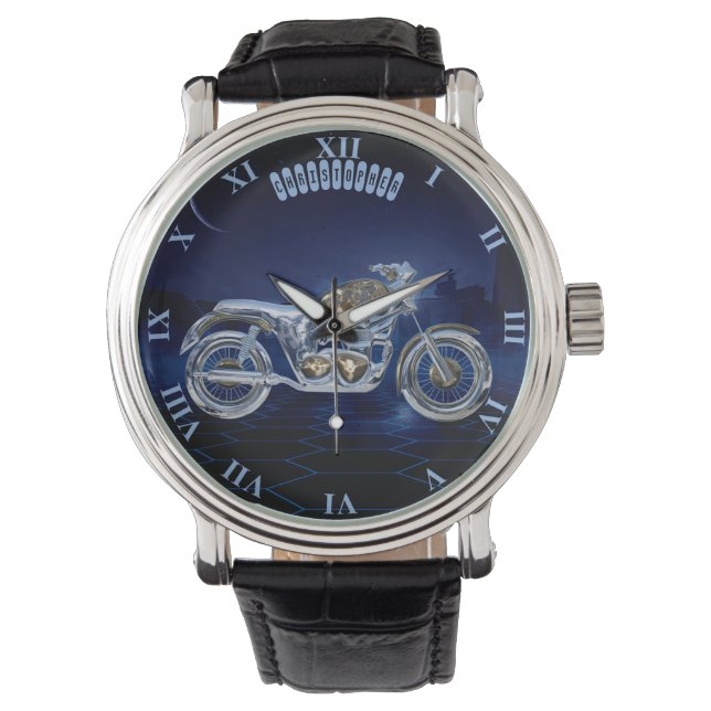 Vintage Blue Golden Sparkling Chrome Chopper Watch (Front)