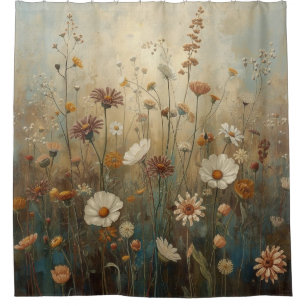 Vintage Blue Green Brown Wildflower Garden Print