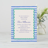 Vintage Blue Green Stripe Scallop Baby Boy Shower