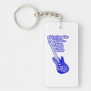 Vintage blue guitar with motivational words keychain