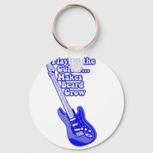 Vintage blue guitar with motivational words keychain