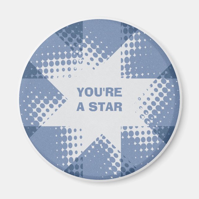 Vintage blue halftone star magnet (Front)
