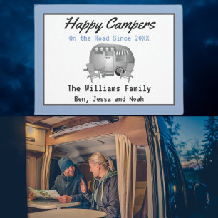 Vintage Blue Happy Camper Family Doormat