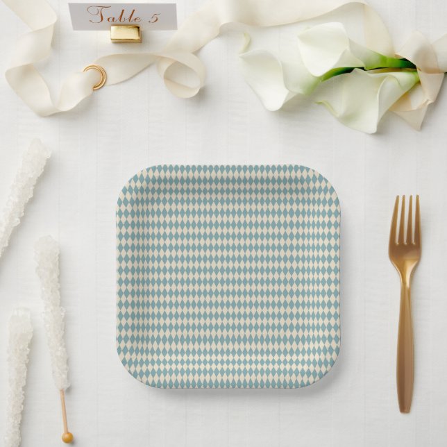 Vintage  Blue Harlequin   Paper Plate (Wedding)