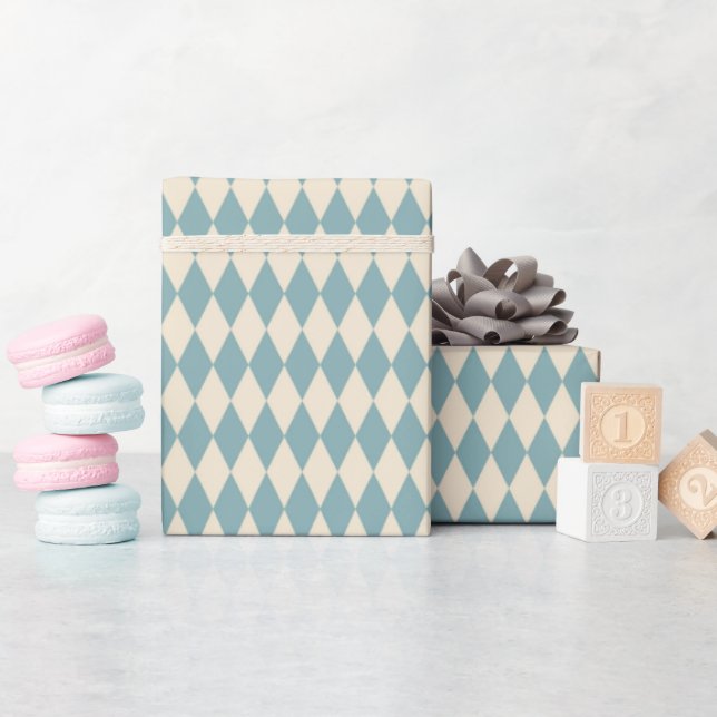 Vintage  Blue Harlequin  Wrapping Paper (Baby Shower)